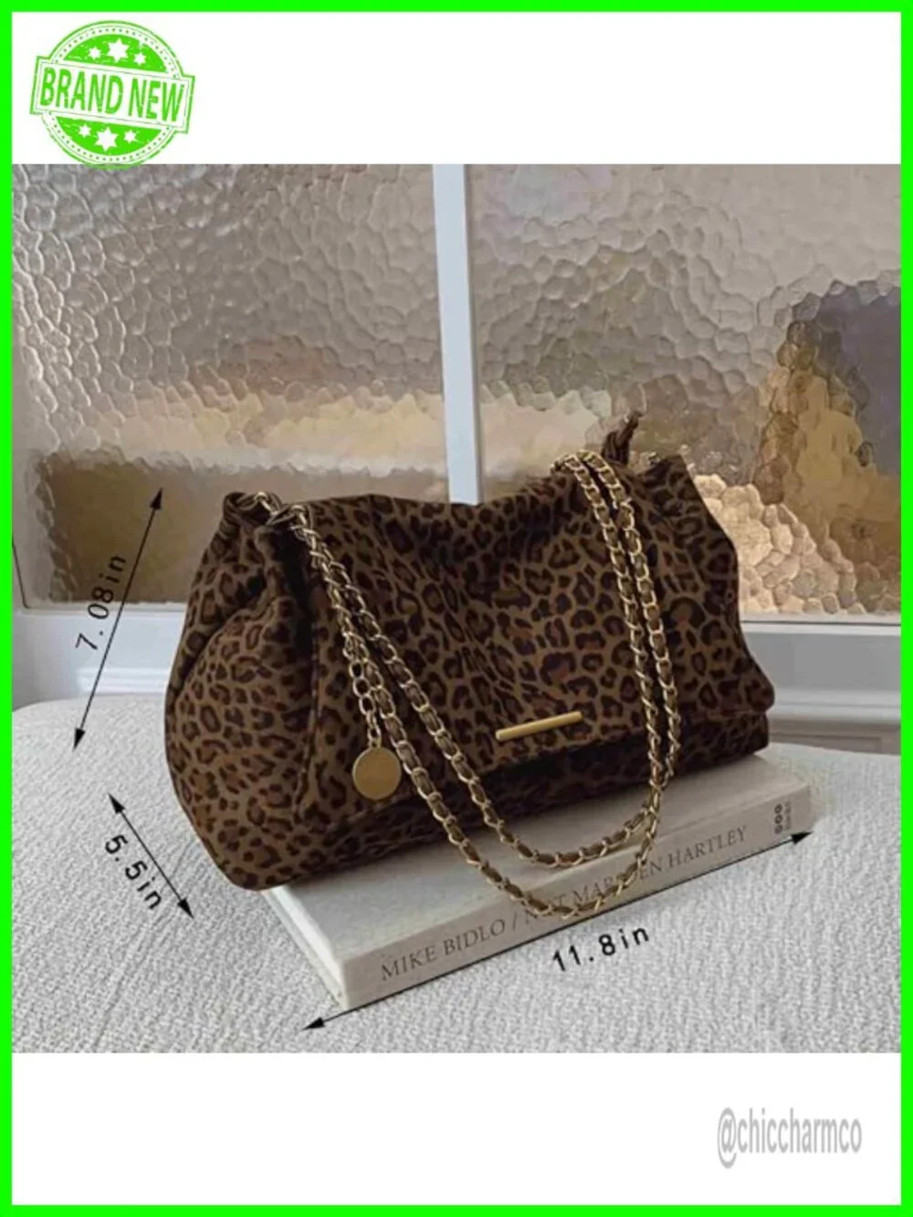 Leopard Print Suede Hobo Shoulder Crossbody Bag with Chain Strap